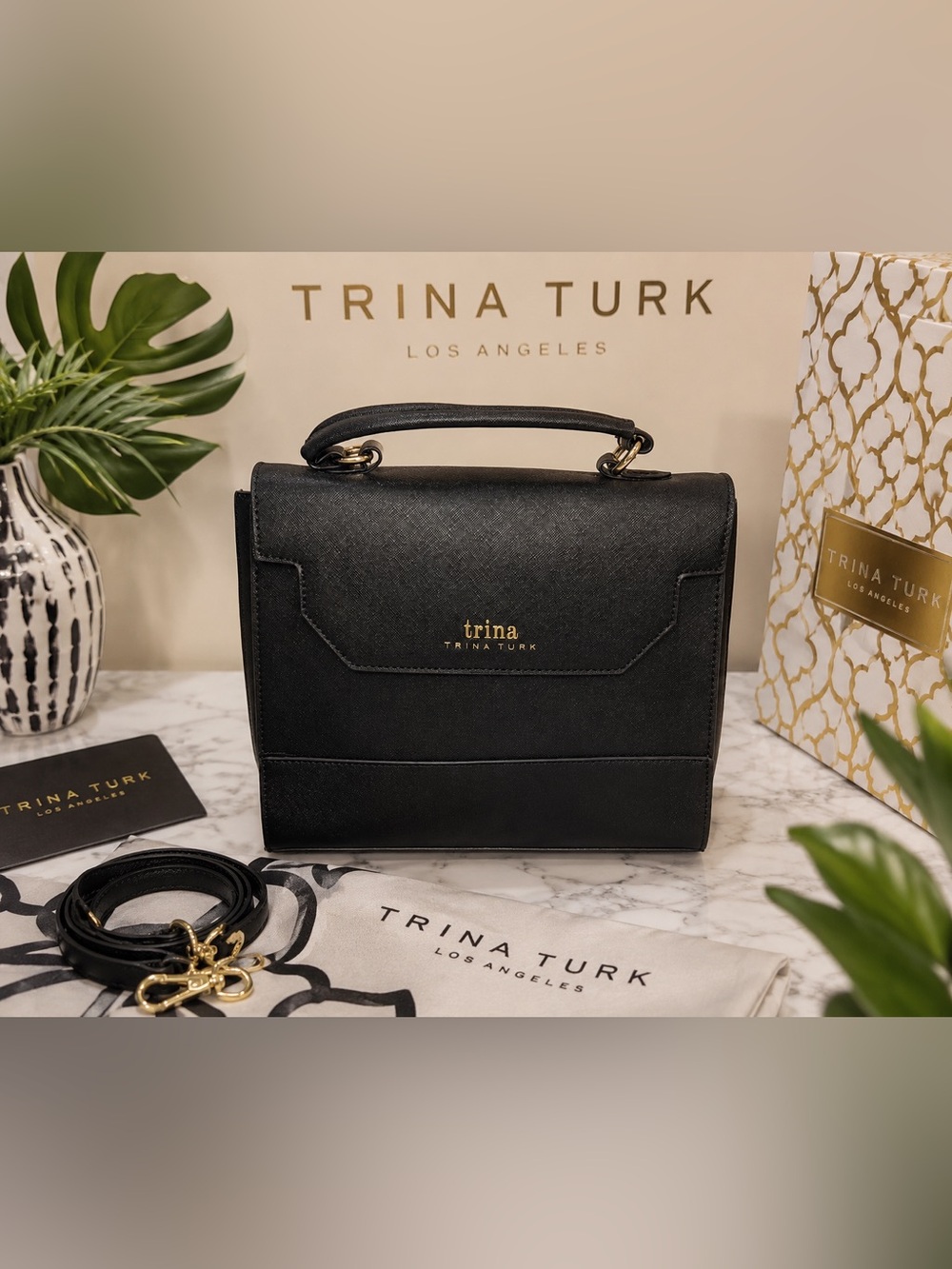NWT Trina Turk Black Top Handle Satchel & Crossbody Bag 🖤✨
